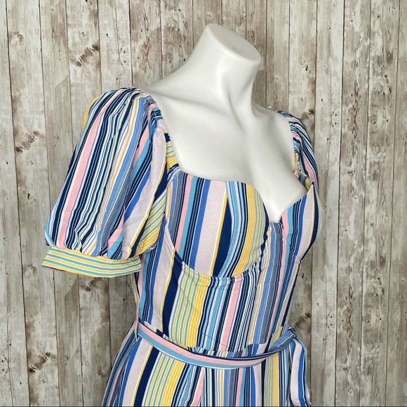 Shop 17 Wrap Tie Waist Dress Striped Ruffled Colorful Mini Summer Dress Size L - Picture 11 of 11